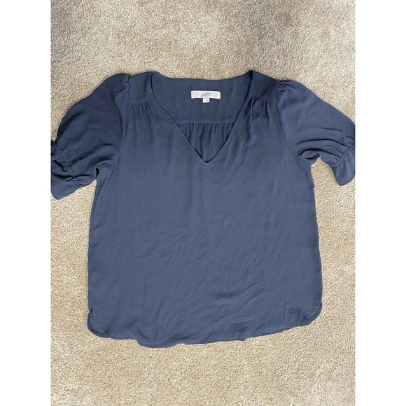 LOFT Womens Small Blouse Gray Ruffle Sleeves‎ - Picture 1 of 4